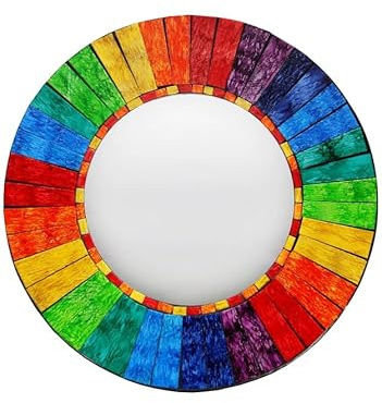 Sacred Remedy Round Rainbow Mosaic Wall Mirror | Colorful Glass Tile Decor | Bohemian Chic | Home/Bathroom Decor | Entryway Mirror | Pride