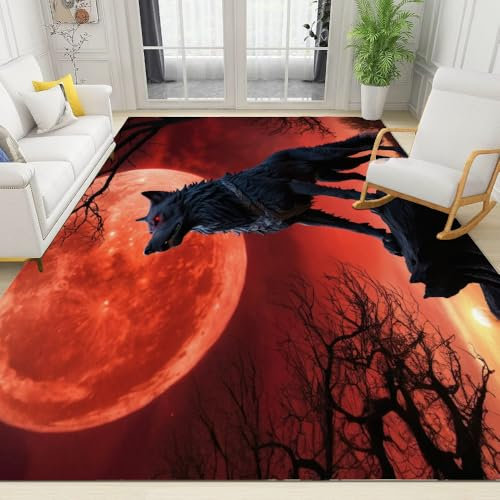 Teppich Wohnzimmer 120x160 cm, Teppich Kinderzimmer Wikinger Totem 3D Design, Maschinenwaschbarer Teppich Groß, Kaschmirimitat Teppich FüR Komfort, Hochflor Teppich Rutschfest, Carpet Living Room