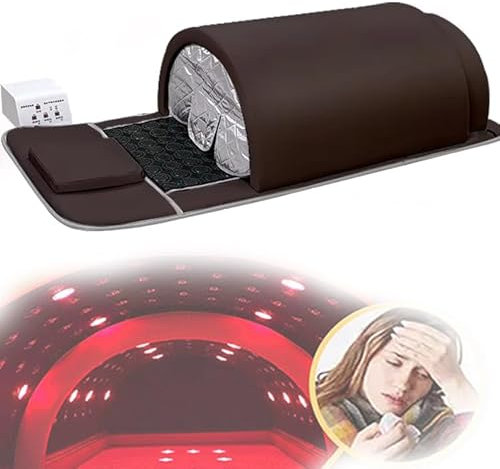 Cupola Sauna a Infrarossi Lontani Sauna Asciutta Portatile Per 1 Persona Copertura a 360 Gradi Capsula Sauna Casa Con Cuscini,per Disintossicazione E Fisioterapia,Brown