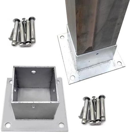 Support/Fixation poteau bois Ancrage De Poteau Pour Poteau Carré En Fer Forgé, 2 4 5 Pièces Bride De Base De Poteau De Clôture Support De Montage De Poteau En Bois À Montage Sur Béton(2 Pack,150x150x