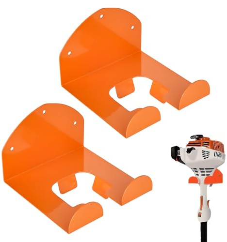 bssmmai 2 Stück Motorsensen Halterung, Wandhalterung für Rasentrimmer aus Stahl, Garten Elektrowerkzeug Aufhänger, Garagen Organizer, Orange