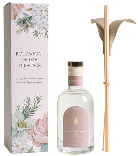 Ecodrop English Pear & Freesia Reed Diffuser Set 250ml, Home Fragrance | Luxury Glass bottle & 6 fibre reeds, long-lasting fresh-floral home fragrance, ideal for bathrooms, living rooms and gifts.