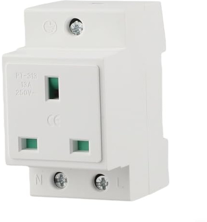 DIN Rail Socket with Built-in Protective Earth Outlet for Dist GAW, Flame Retardant Nylon AC Power Receptacle for Electrical Installations, Easy(UK)