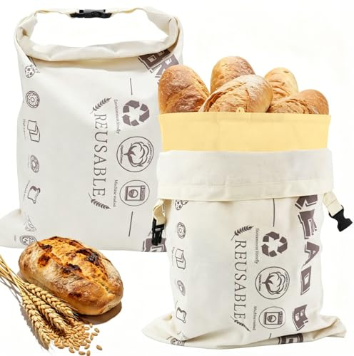Bienenwachs Brotbeutel - Wiederverwendbare Brotbeutel, 2 Stück 43cm×33cm, Natürliche Bienenwachs-beschichtete Baumwoll-Aufbewahrungsbeutel für Brot und Backwaren, um frisch zu bleiben