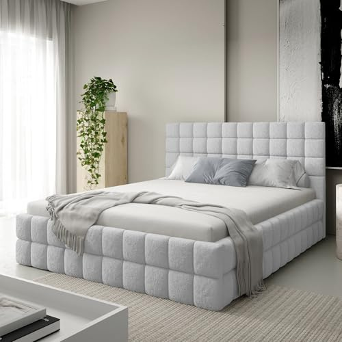 Home Collective Polsterbett Bett Doppelbett mit Bettkasten inklusive Lattenrost 140x200 160x200 180x200 gesteppt & weich gepolstert modernes Design Schlafzimmer Möbel | Hellgrau 160x200 cm