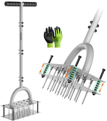 Grenebo Lawn Aerator Tool with 16 Spikes, Manual Yard Aerator, Gray