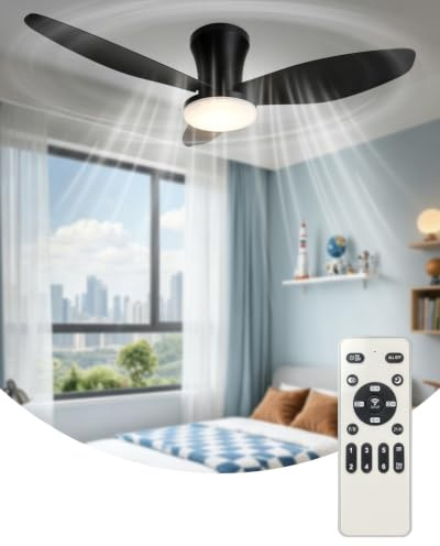 88cm Ceiling Fans with Lights and Remote For Bedrooms (Black 3-Blade)
