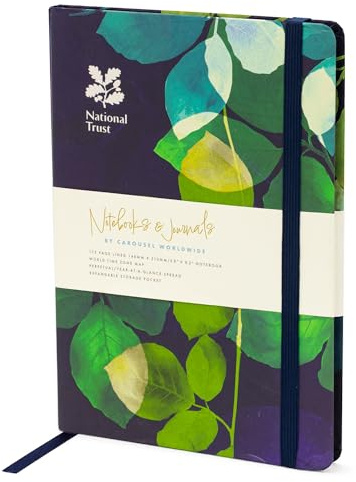Carousel Worldwide National Trust Illustrated A5 Hardback Notebook – 170+ Numbered Lined Pages, Elastic Closure & Ribbon Bookmark, FSC-Certified Ivory Paper, Journal for Work, School & Office
