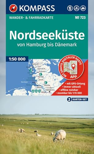 KOMPASS Wanderkarten-Set 723 Nordseeküste von Hamburg bis Dänemark (2 Karten) 1:50.000: inklusive Karte zur offline Verwendung in der KOMPASS-App. Fahrradfahren.