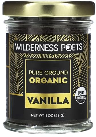 Wilderness Poets Pure Vanilla Powder - 100% Organic Ground Vanilla Beans - Tahitian Variety, Grade A | Potent, Super Aromatic, Perfect for Chefs, Baking, Ice Cream, Coffee Lattes, 1 Ounce (28 Grams)