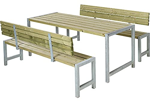 Sitzbankgarnitur, zertifiziertes Nadelholz, Kiefer Natur, mit Lehne.