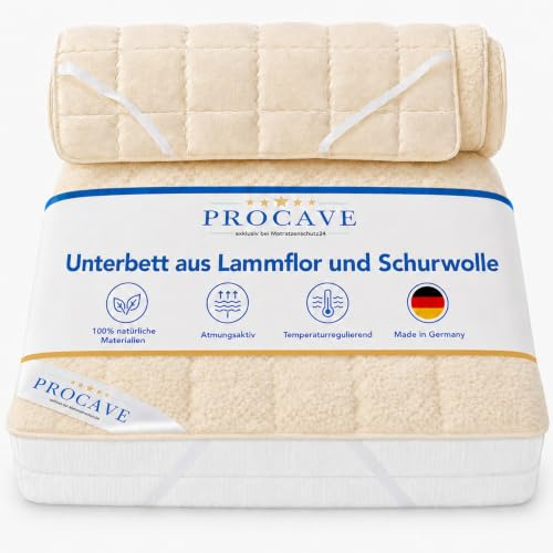 PROCAVE weiches Unterbett mit Lammflor und Schurwolle. hochwertige Matratzen-Topper. Matratzen-Schoner mit 4 Eckgummis. Matratzen-Auflage 120x220 cm