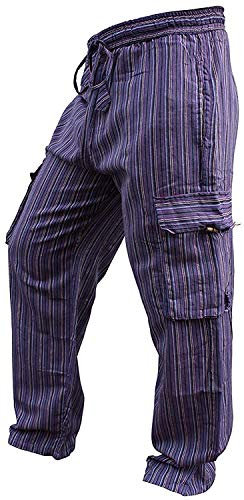 Shopoholic Fashion, pantaloni unisex in stile hippy, a righe, gamba larga, con tasche laterali Purple Medium
