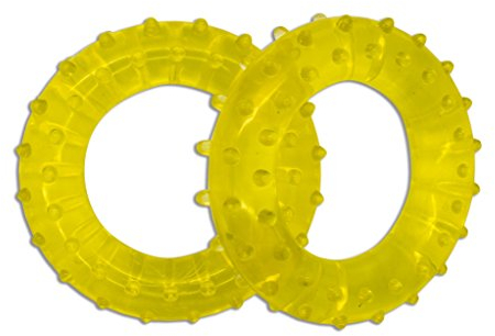 AFH Webshop 2er Set Massage Hand Grip | Handtrainer | Gummiring | Dauertrainer | Mit Noppen | 4 Farben | 4 Widerstände (gelb | Stärke: leicht)