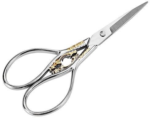 Stickschere, Antike Vintage Style Scissor Schneiden Stickerei Kreuzstich Nähen Werkzeug Schneider Scissors Haushalt DIY Nähzubehör(Silver With Gold Pattern)