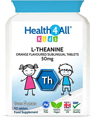 Health4All Kids L-Theanine 50mg 90 Chewable Tablets 3 Months Supply, Supports Focus, Attention & Concentration in Children, Orange Flavour Sugar-Free L-Theanine Supplement | Made in UK (not Gummies)