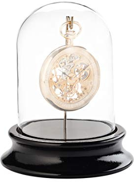Cupola di vetro con gancio , per proteggere gli orologi da taschino dalla polvere, base di legno con finitura laccata nera (Ø interno 68 mm), orologio da taschino non incluso, In vero vetro