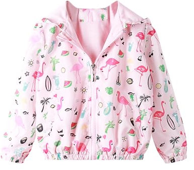 Feidoog Veste coupe-vent à capuche pour bébé fille Motif dessin animé Printemps Automne, Flamant rose, 12-24 mois