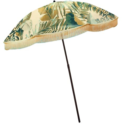 Strandschirm für Sand - Bester Strandschirm Winddicht mit Sandanker Tragbarer Sportschirm, Fransen, Denim Strandschirm Tasche, Merkmale Spitzer Boden & 100% UV Sonnenschutz - Bahama (Beverly)