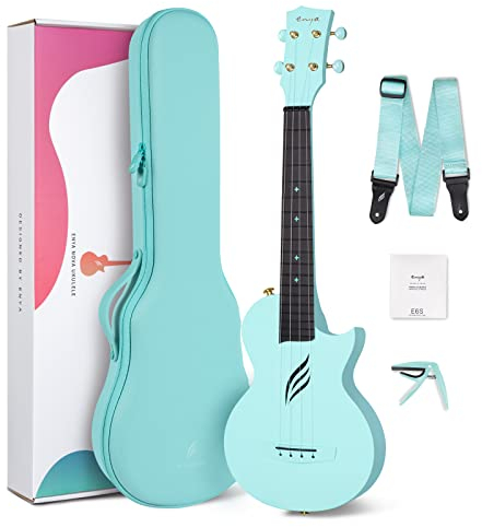 Enya Konzert Ukulele Nova U 23 Zoll Kohlefaser Anfänger Ukulelen Set mit Tasche Saiten Gurt Capo Wasserdicht (Blau)