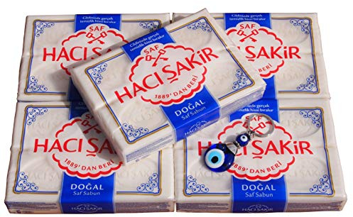 5 x 600g - Haci Sakir Hamam Seife Natur - Dogal - Saf Sabun + Orient-Feinkost Nazar Schlüsselanhänger Gratis