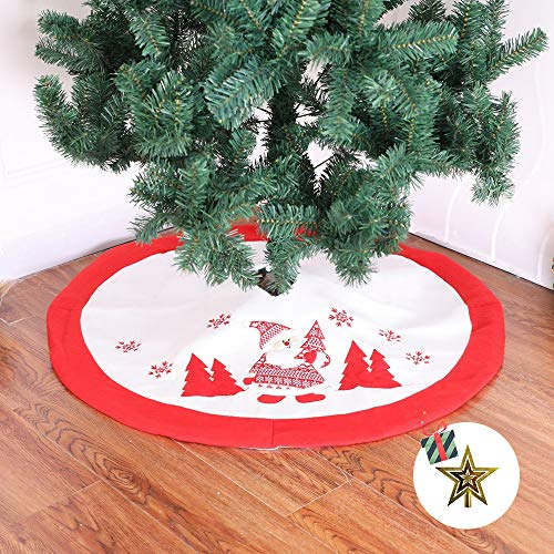 Odot Weihnachtsbaum Rock Dekoration, Decke Weinachtsdeko 90cm Rund Weihnachtsbaumdecke Weihnachtsbaum Röcke Ornaments für Weihnachten Baum Rock Deko Schutz (90cm,Rot)