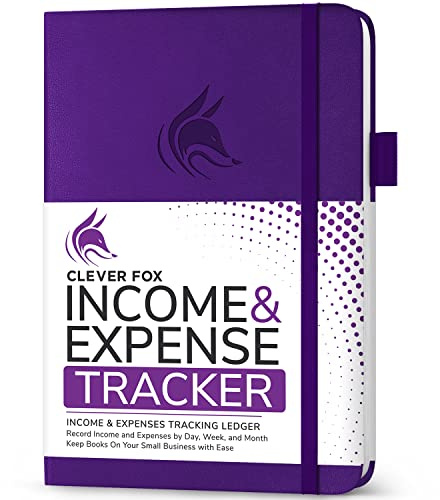 Clever Fox Income & Expense Tracker, Business Ledger 15 x 21cm Purple | Bookkeeping & accounting notebook, Finance record log book, Budget planner & monthly bill organizer, Small business supplies