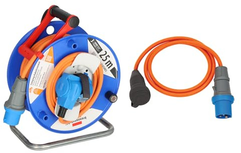 Brennenstuhl Camping-Kabeltrommel 25m (H07RN-F 3G2,5 in orange) + Brennenstuhl Camping Adapterkabel mit CEE-Stecker und Schutzkontakt-Kupplung (1,5m Kabel in orange, H07RN-F 3G2,5)