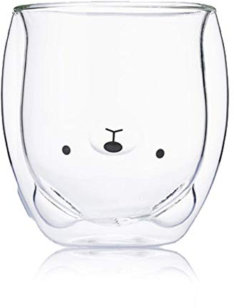 ZEACCT Tasse en verre à double isolation en verre animal mignon, tasse à café, tasse à café, tasse à thé, tasse à lait, meilleur cadeau pour le bureau et l'anniversaire personnel (ours)