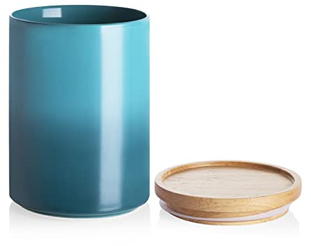 Sweejar Ceramic Food Storage Jar, Stackable Kitchen Canisters, Containers with Airtight Seal Wooden Lid for Serving Ground Coffee, Tea, Sugar, Salt and More - 28 Fl Oz (Gradient Blue)