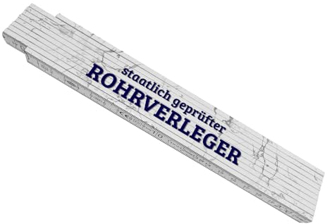 Rohrverleger Meterstab aus Holz mit Marmorhintergrund Maßstab Spruch Metermaß Gliedermaßstab bedruckt lustig weiß cool Geschenk zum Richtfest stabil Geschenkidee praktisch