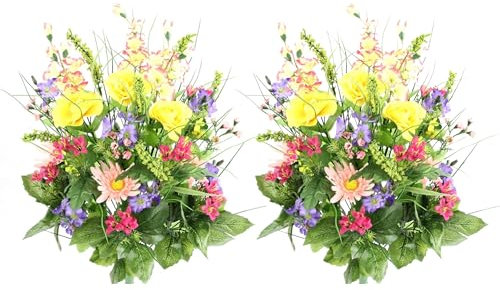 Admired By Nature GPB4328-YW/PUR/PK-2 Künstliche Dahlie, Morning Glory und Ranunkeln und Blüten, gemischter Strauch, 30 Stiele, 2 Stück