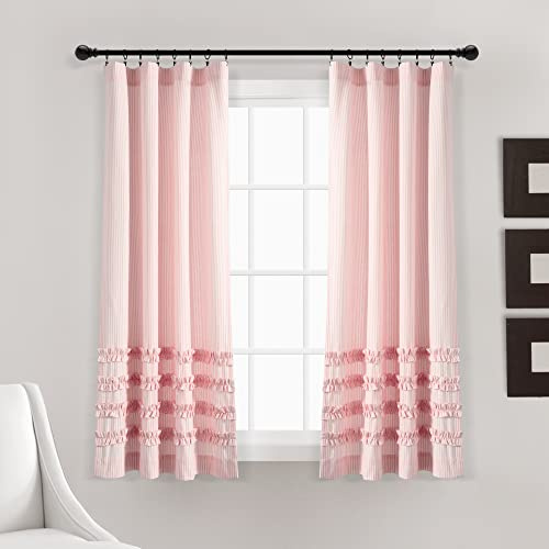 Lush Decor Vintage Stripe Yarn Dyed Cotton Blend Window Curtain Panels Pair 40 W x 63 L Pink - Striped Curtains for Living Room - Bedroom Curtains