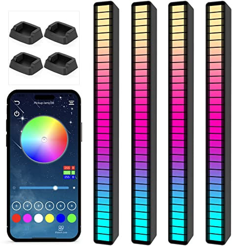 Soulpunk RGB Rechargeable Sound Control Light, Voice-Activated Pickup Music Rhythm Lights, Creative Colorful LED Ambient Light, with 15 Modes Music Sync 32-Bit Audio Spectrum for Car(4Packs-APP)