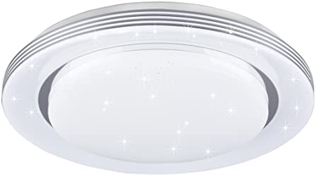 Reality Leuchten LED Deckenleuchte Atria R67045800, Kunststoff weiß, inklusiv 22.5 Watt LED, Starlight Effekt, Fernbedienung
