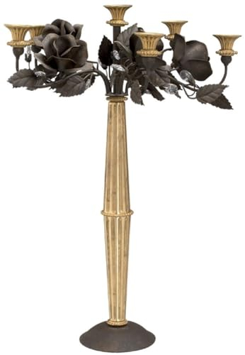 Casa Padrino Jugendstil Kerzenhalter Antik Gold/Rostfarben Ø 40 x H. 60 cm - Eleganter Kerzenständer mit dekorativen Rosen und Swarovski Kristallglas - Barock & Jugendstil Deko Accessoires