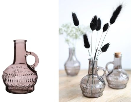 NaDeco Glasvase klein 'Lille', Höhe 10cm, Durchmesser 7 cm, viele Farben zur Auswahl | Glasflasche | Bunte Dekoflasche | Kleine Glas-Flaschen | Kleine Deko-Vasen | Deko-Blumenvase, Farbe:Grau