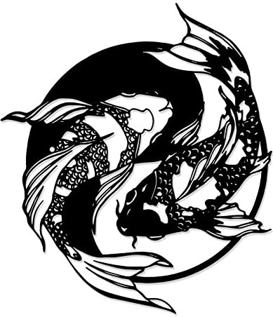 Yin Yang Feng Shui Wanddekoration, asiatischer Koi-Fisch, Metall-Wandkunst, Eisenkunst, Dekor für Büro, Yoga-Studio, Meditationsraum, Altar (30 cm)