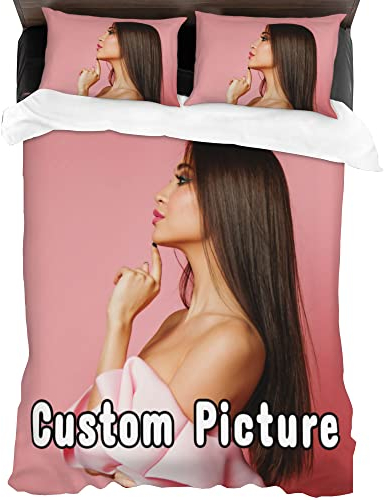 Personalisierte Fotos Bettwäsche-Set, Bettbezug mit eigenem Foto, Superweiches Bettbezug Set, Enthalten Bettbezug und Kissenbezug für Familie, Freundschaft, Geburtstag, Besonderes Jubiläum(135×200cm)