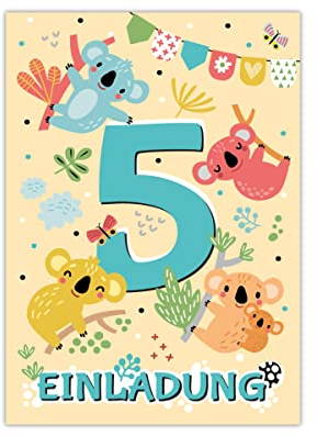12 Einladungskarten zum 5. Kindergeburtstag fünfte Geburtstag Mädchen Jungen Koala