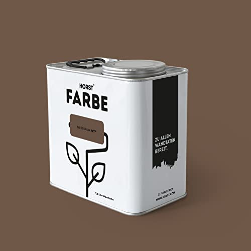 HORST Wandfarbe Nussbaum 2,5L - Hochwertige Innen-Farbe - Hohe Deckkraft & Schnelltrocknend - Geruchsneutral - Spritz- & Tropffrei - 100% Natürlich - Braun