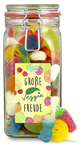 Große Veggie Freude – buntes Geschenk-Glas mit vegetarischem Süßigkeiten-Mix, ohne Gelatine