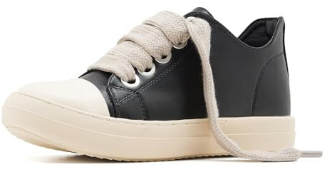 ATBELL Low-Top-Sneaker für Damen, Jumbo-Schnürung, bequem, Wanderschuhe, breite Ösen, Sneaker, lässiger Canvas-Schuh, Schwarz, 38.5 EU