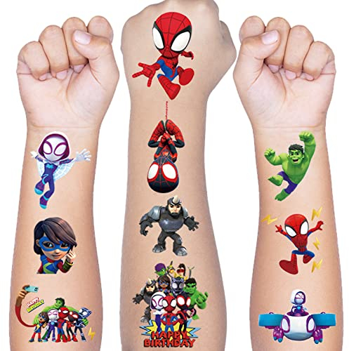 Tattoo Kinder, 8 Blätter Spidey and His Friends Temporäre Tattoo Aufkleber Set für Mädchen Jungen Kindertattoos Wasserdicht für Geburtstagsgeschenke Kindergeburtstag Mitgebsel Festival Party Deko