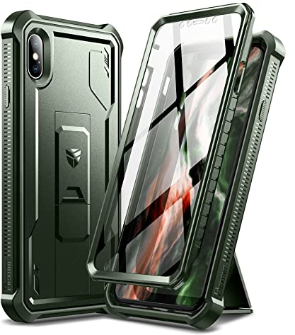 Dexnor Case for iPhone XS MAX 360 Full Body Heavy Duty Rugged Shockproof Military Drop Tested Protective Cover Built in Screen Protector and Kickstand for iPhone XS MAX-Military Green