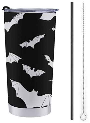 FJAUOQ Bicchiere da 20 once Goth Bats in acciaio inossidabile con coperchio e cannuccia, bicchiere da caffè isolato Tazza da viaggio per mamma Papà Regalo Regali di San Valentino