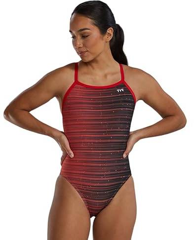 TYR Women's Standard Durafast Elite Diamondfit Swimsuit, Red Speedwarp