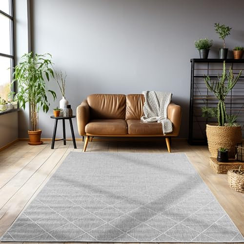 HomebyHome Outdoor Teppich Wetterfest 80x250 cm Sisal Optik Grau Rauten Design Läufer - Balkon Teppich Wasserfest Küchenteppich Außenbereich Teppich für Terrasse Garten Balkon