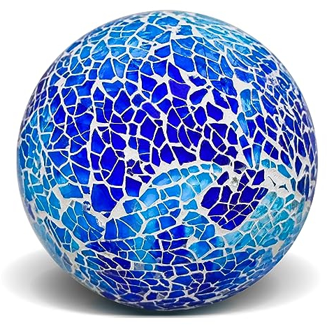 Yatinkim Boules décoratives bleues pour les bols de centre de table, décoration en verre, orbes, sphères en mosaïque, vases ronds, remplissage de table basse à la maison, 1 pièce