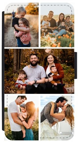 Unique Gifts House Ltd Personalised Phone Case Compatible with iPhone 13 Pro Custom Leather Flip Wallet Case Any Photo Printed Five Photos Anti Drop Personalised Case